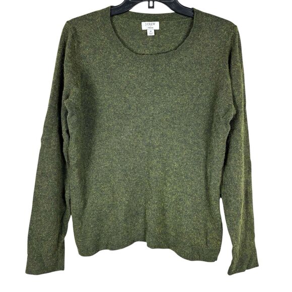 J Crew Teddie Sweater Sz M Dark Green Wool Cotton Blend Preppy Crew Neck Casual - Picture 2 of 9